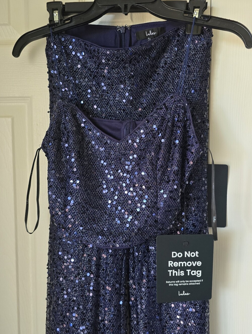 Lulu's Navy Sequin Spaghetti-Strap Top & Pants SET